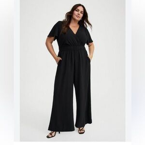 Rolla Coster Surplice Comfy Short Sleeve Wide Leg Black Jumpsuit